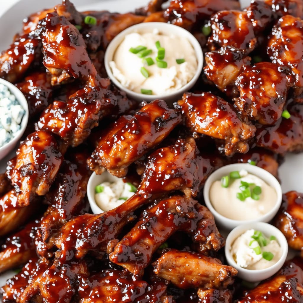 Sticky Bourbon BBQ Wings with Blue Cheese Dip