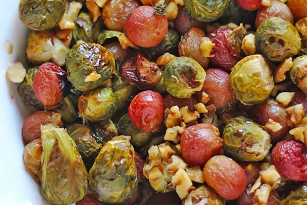 Sticky Sprouts with Grapes & Walnuts