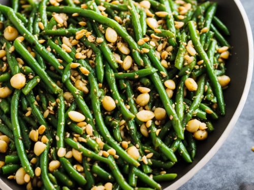 Stir-fried sprouts with green beans, lemon & pine nuts