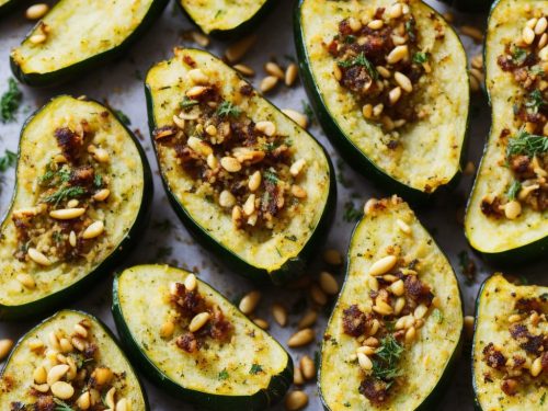 Stuffed Baked Courgettes with Garlic & Herb Crumbs & Pine Nuts
