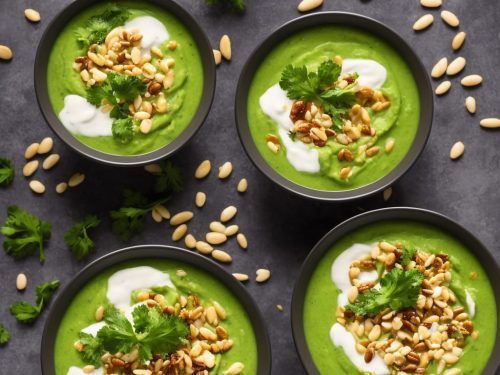 Supergreen Soup with Yogurt & Pine Nuts