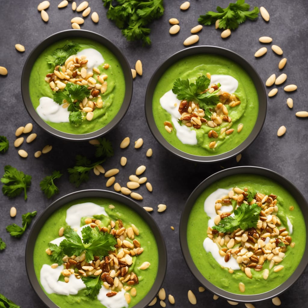 Supergreen Soup with Yogurt & Pine Nuts
