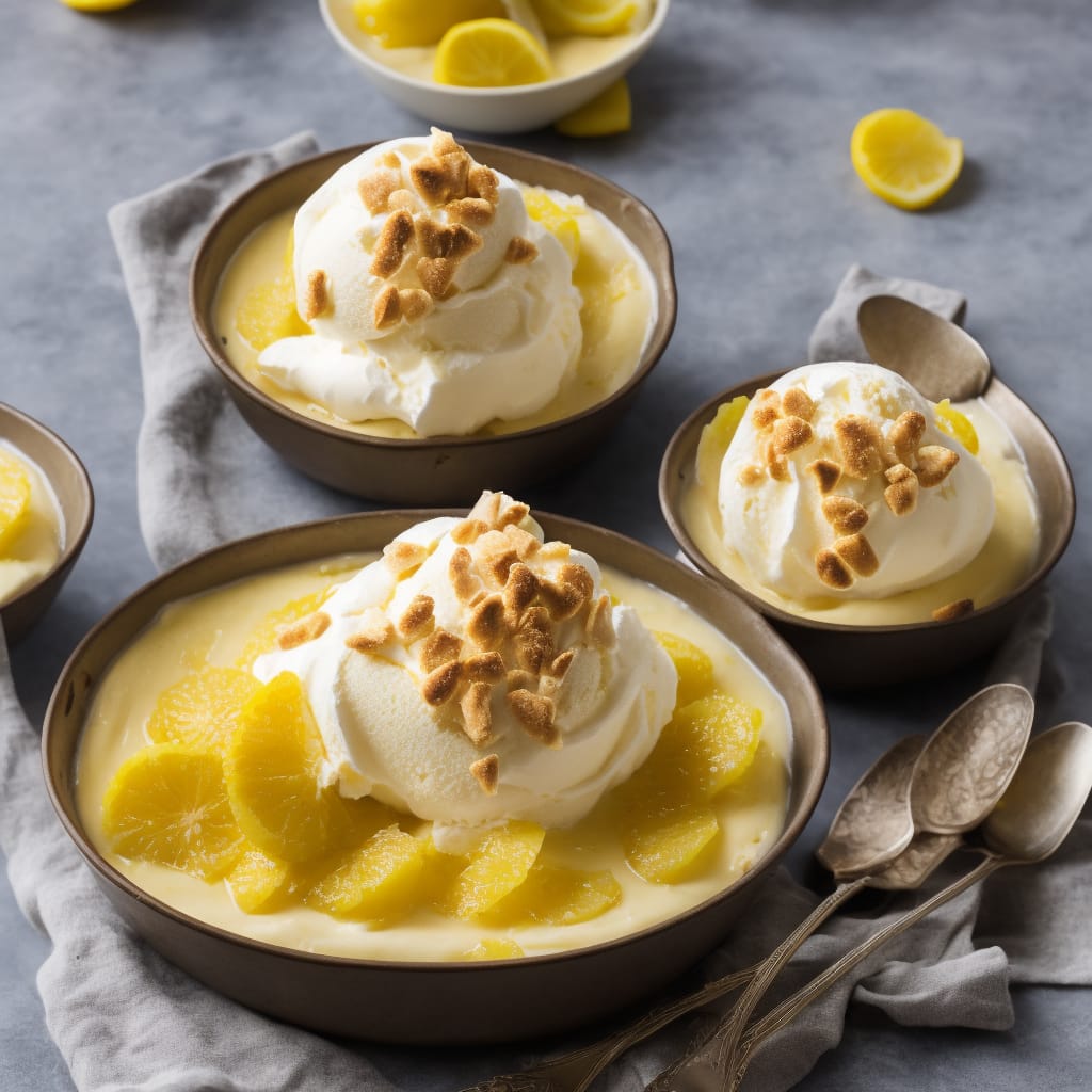 Tangy Lemon Pudding with Lemon Meringue Ice Cream