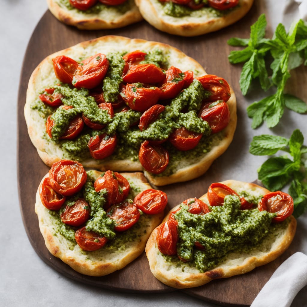 Tartines with Roasted Tomatoes & Mint Pesto