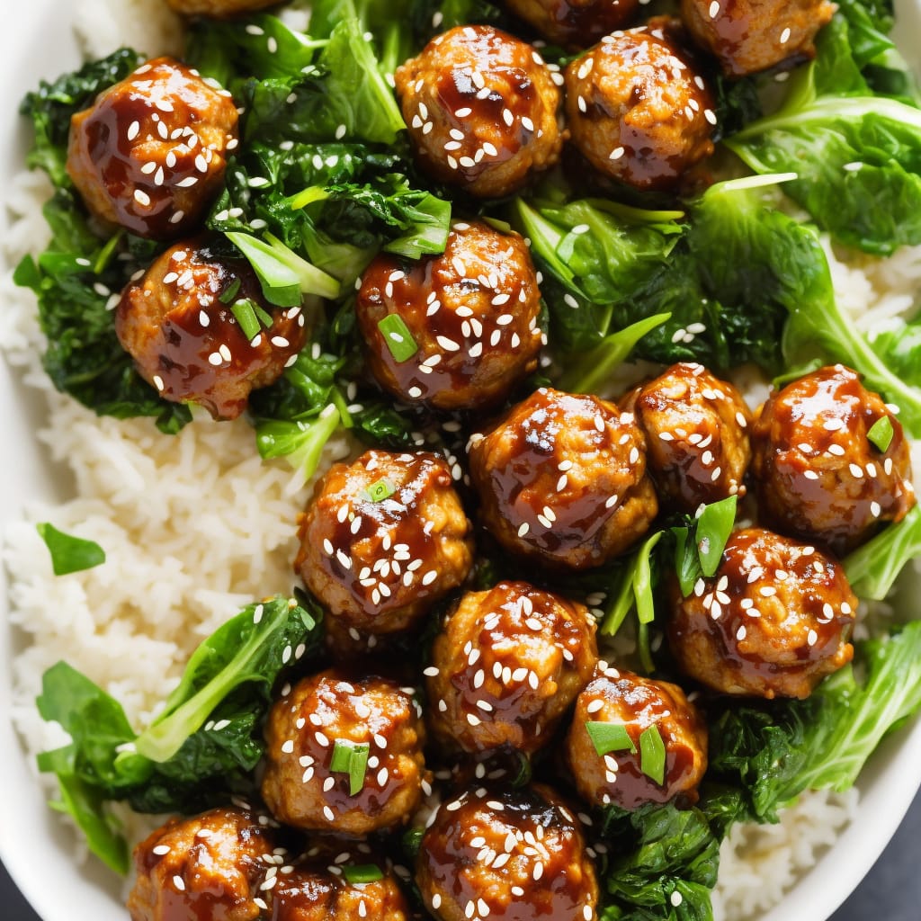 Teriyaki Chicken Meatballs with Rice & Greens