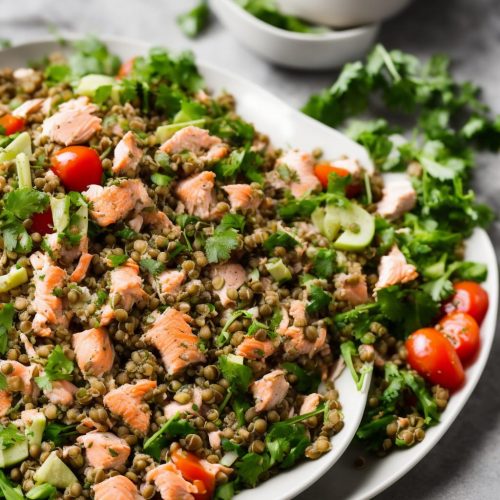 Toasted Quinoa, Lentil & Poached Salmon Salad Recipe