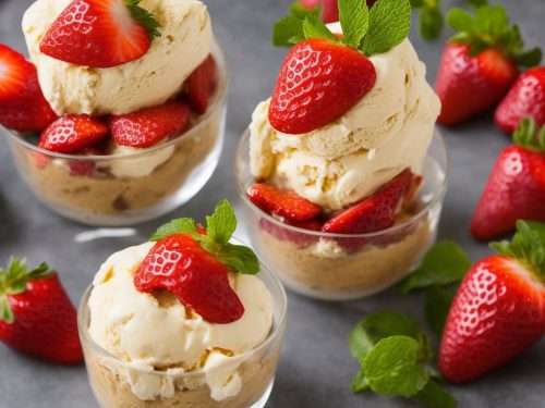 Tres leches ice cream with lime-macerated strawberries