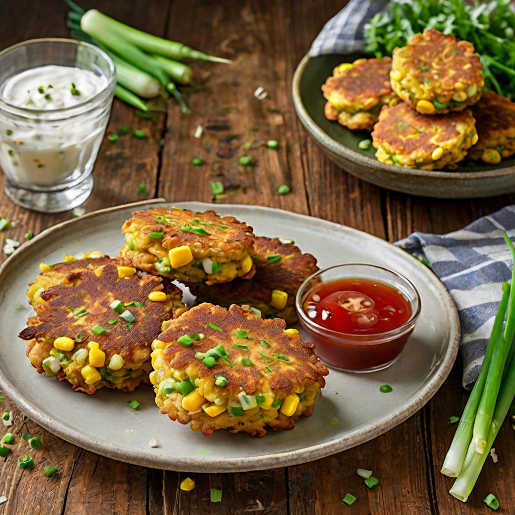 Tuna, Spring Onion & Sweetcorn Fritters with Sour Cream