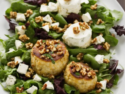 Twice baked goat s cheese souffl s with apple walnut salad