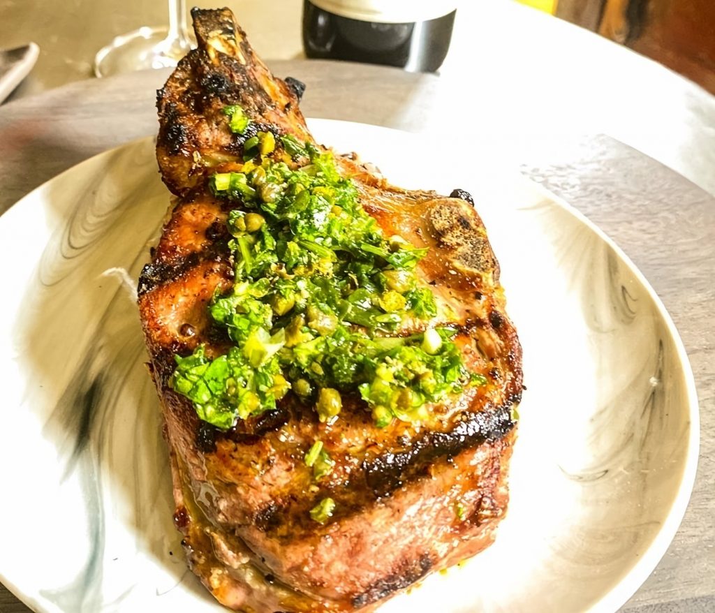 Veal Chops with Spinach & Green Pepper Salsa