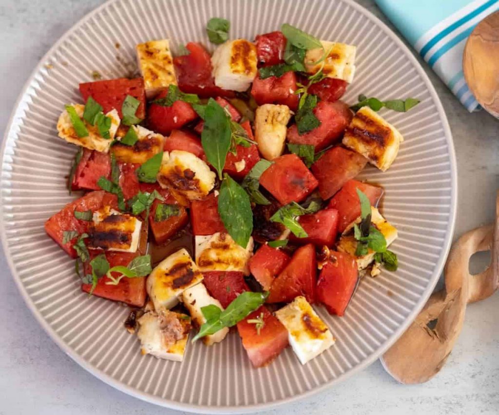 Watermelon & Herb Salad with Grilled Halloumi