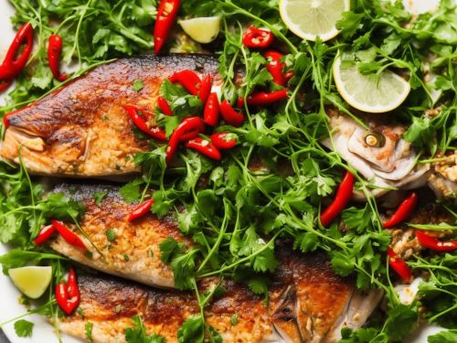 Whole Baked Fish with Watercress & Chilli Salsa