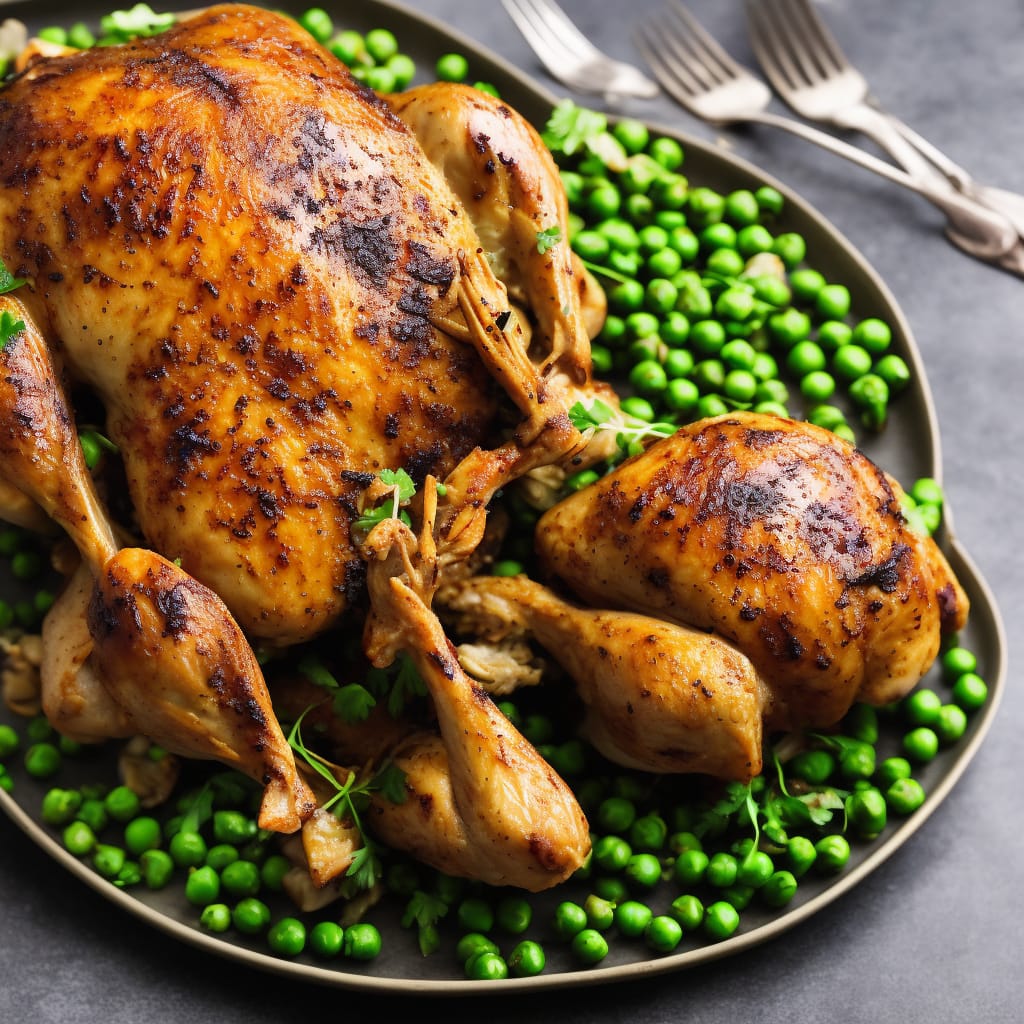 Whole Roast Chicken with Braised Roots & Peas