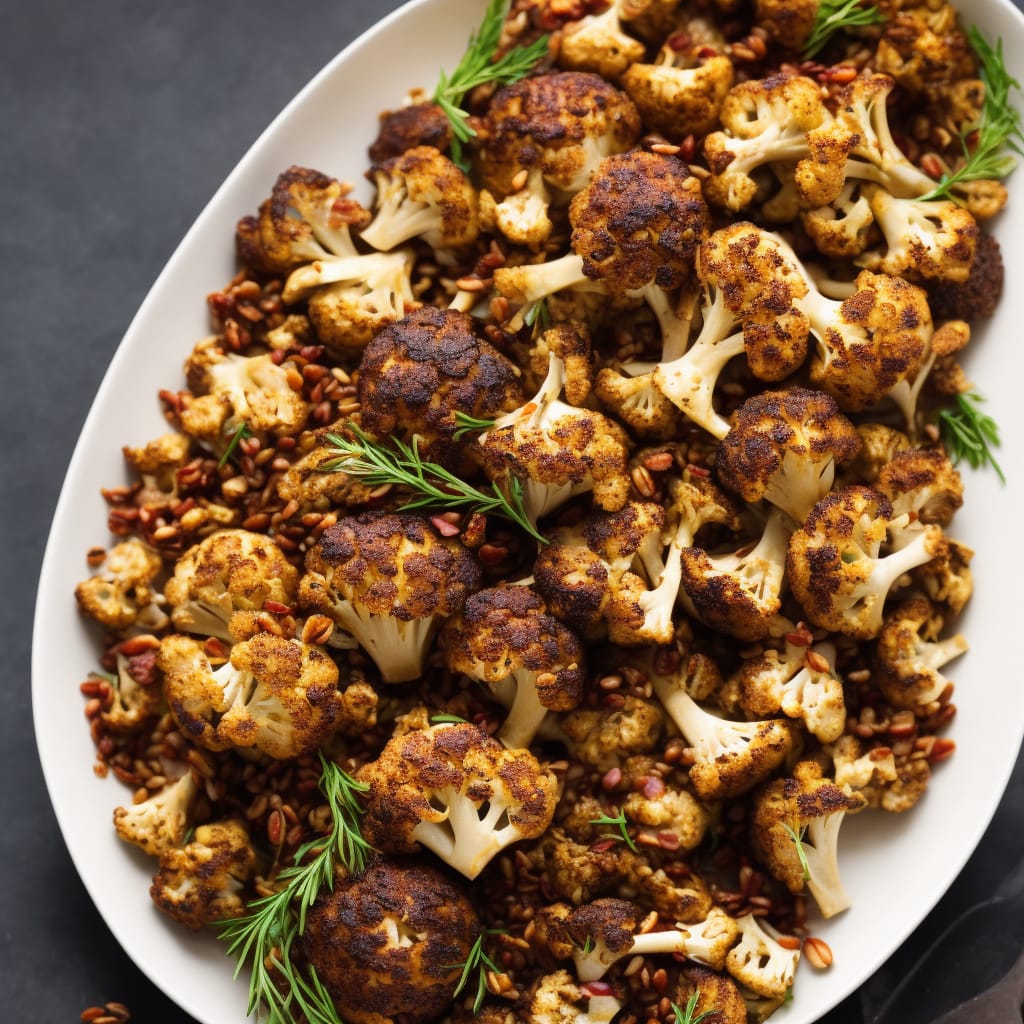 Whole Roasted Cauliflower with Red Wine, Shallots & Wheatberries