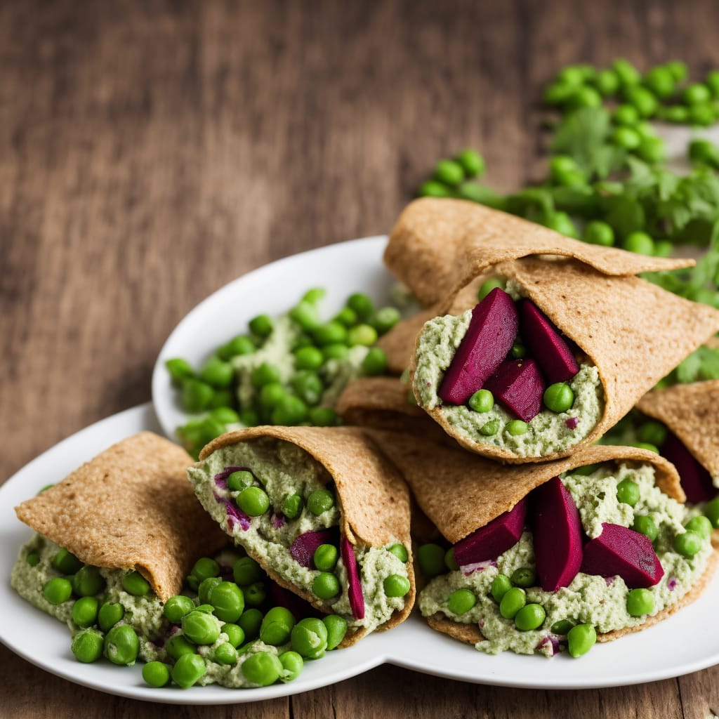 Wholemeal wraps with minty pea hummus & beetroot