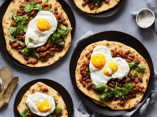 Wholewheat flatbreads with beans & poached egg