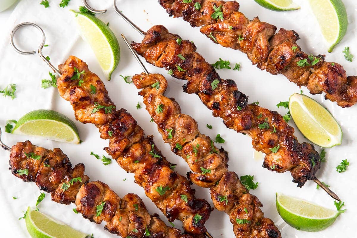 Grilled Honey, Lime & Sriracha Chicken Skewers