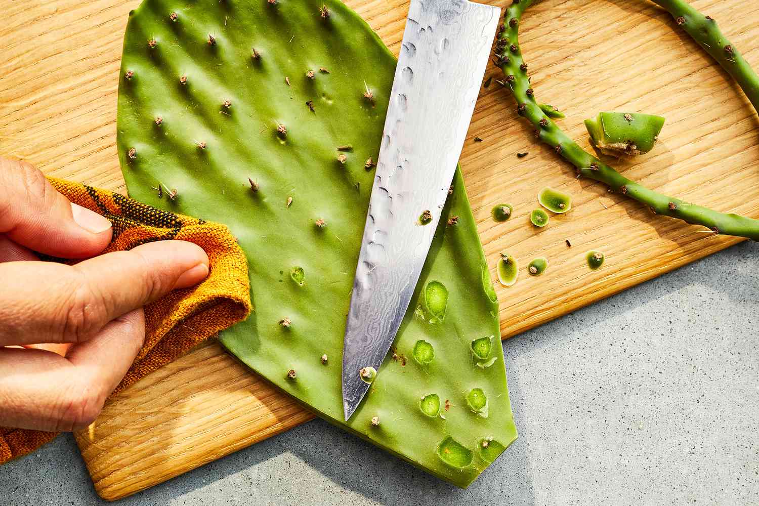 Tasty Tip Tuesday! Clean your cactus (nopales) by peeling around the edges  and scraping off spines and dark areas with a knife or vegetable peeler.  Use