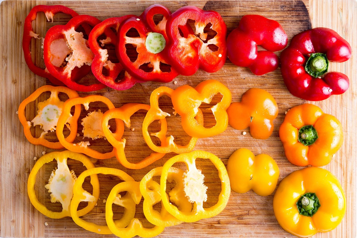 Sweet Red Yellow Orange Peppers Bell Pepper Slice Of Pepper Cut