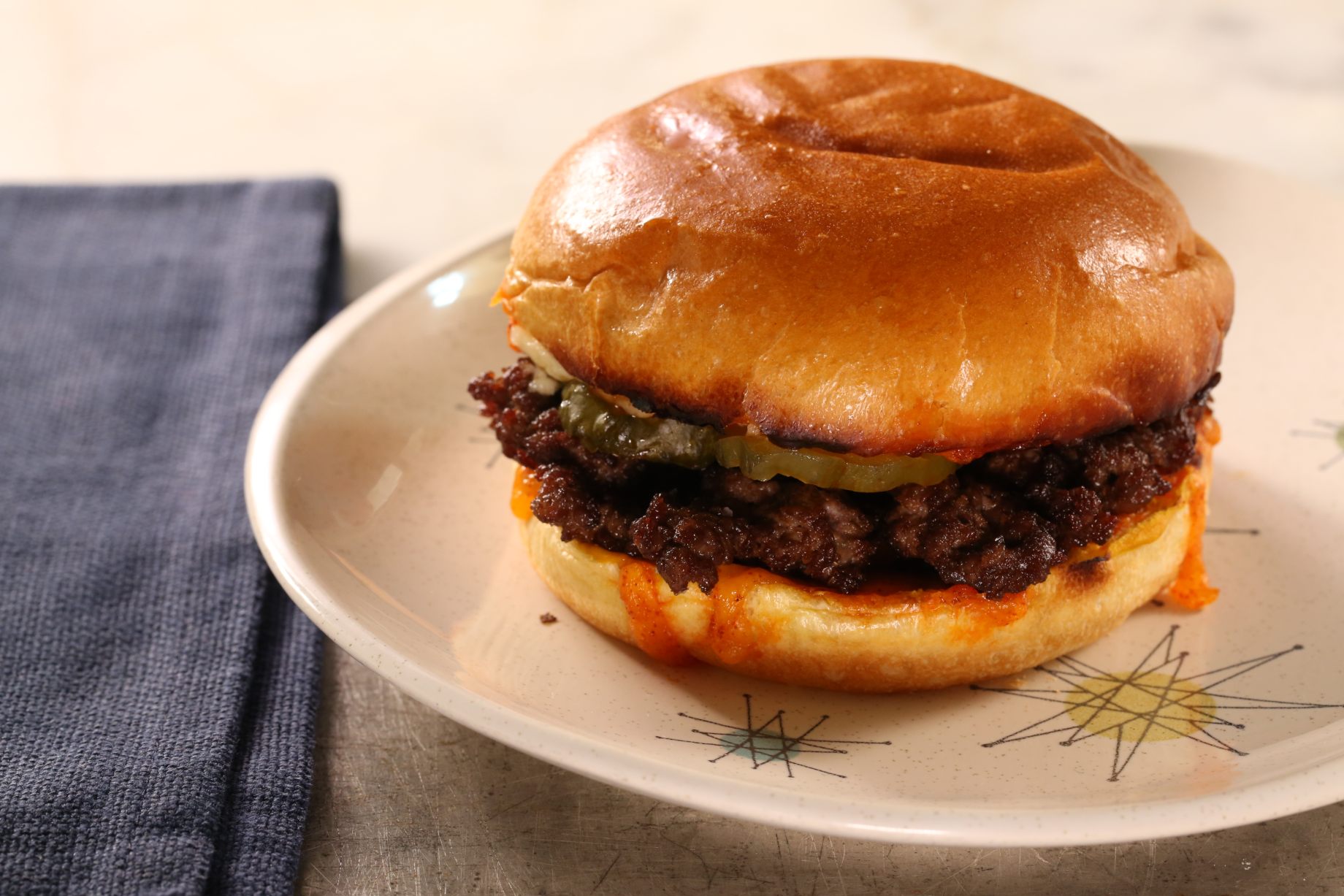 Burger in shop toaster oven