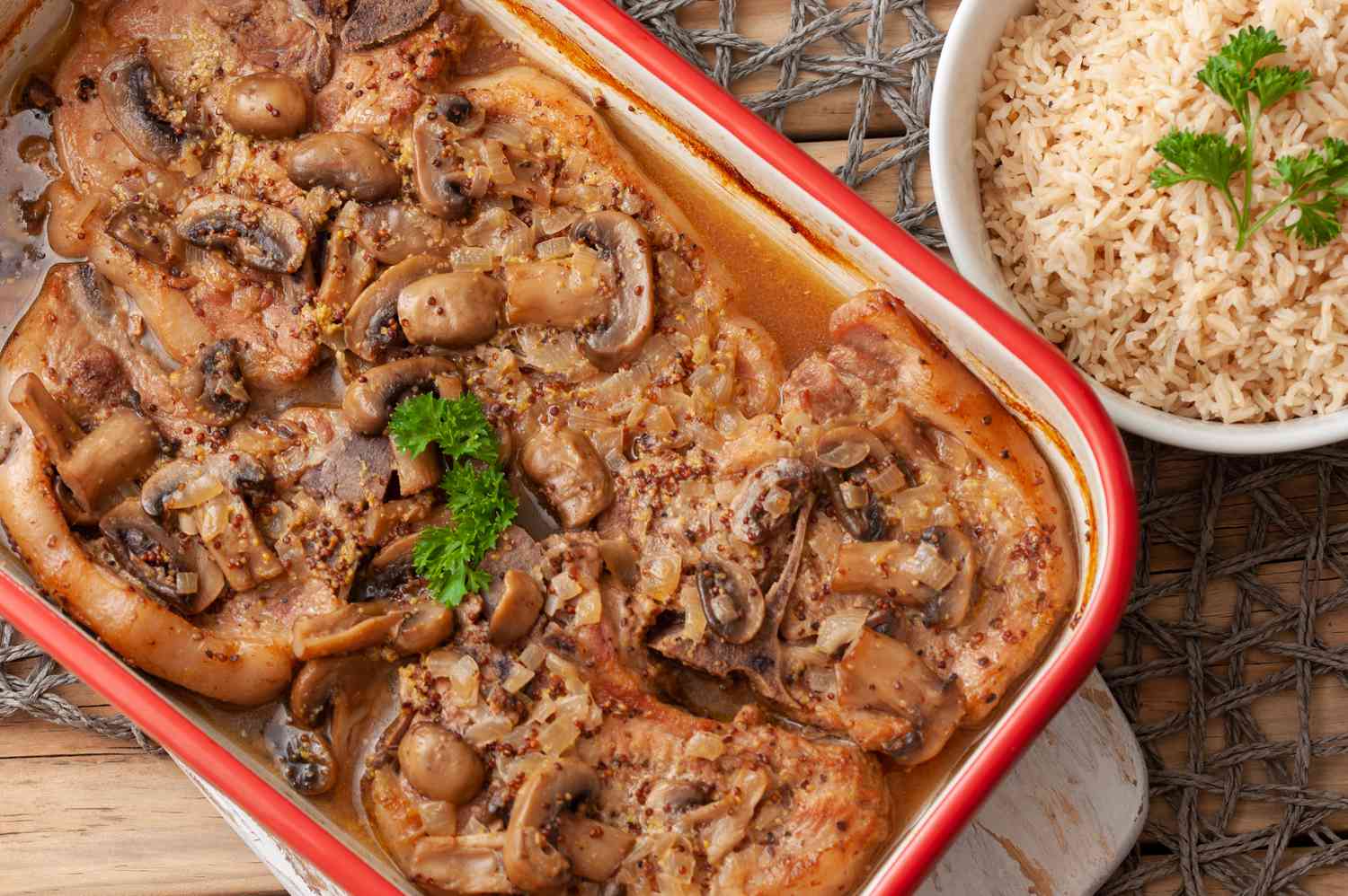 how-to-bake-rice-pork-chop-and-mushroom