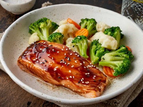 Teriyaki salmon with sides