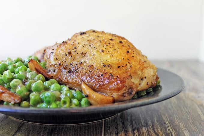 5 ingredient crispy chicken, garlic & peas in wine sauce recipe