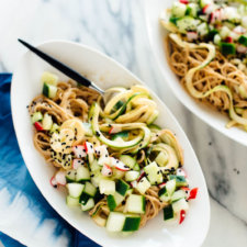 almond-sesame soba zoodles with quick-pickled veggies recipe