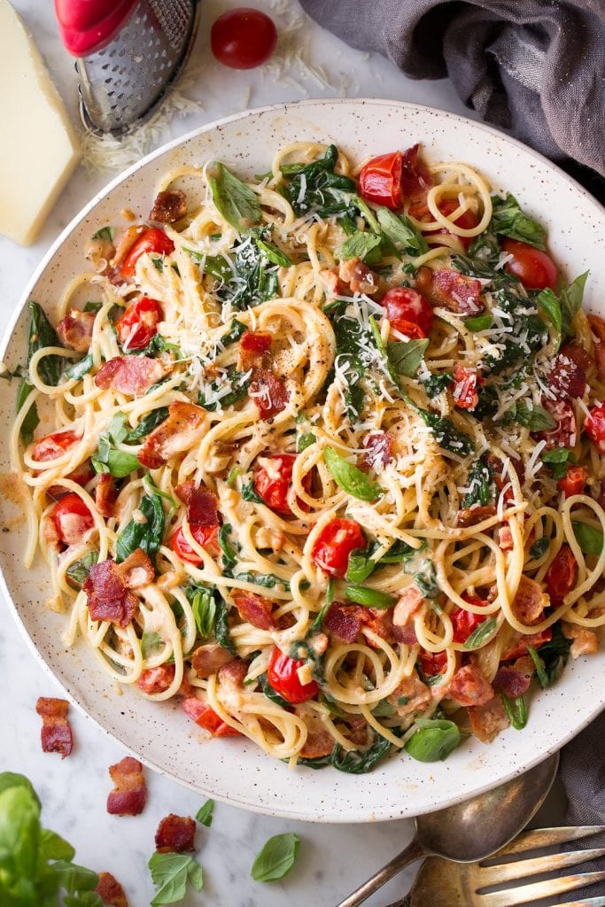 bacon tomato and spinach spaghetti recipe