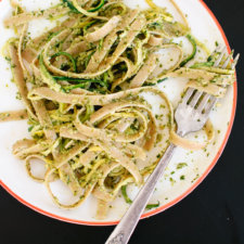 cilantro-pepita pesto with squash ribbons and fettuccine recipe