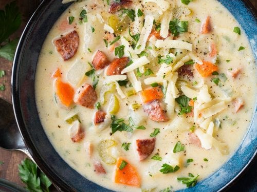 creamy potato kielbasa and white cheddar soup recipe