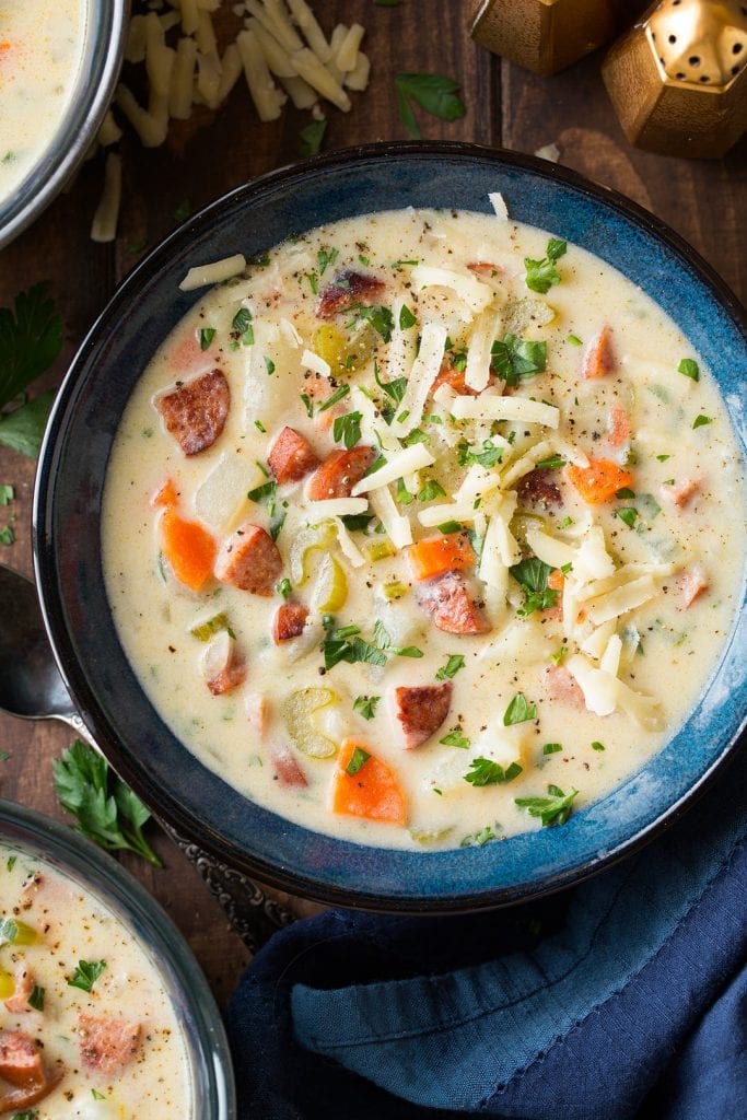 creamy potato kielbasa and white cheddar soup recipe