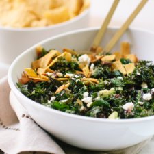 feta fiesta kale salad with avocado and crispy tortilla strips recipe