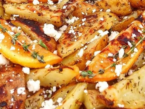 oven-roasted greek potatoes with roasted lemon wedges recipe