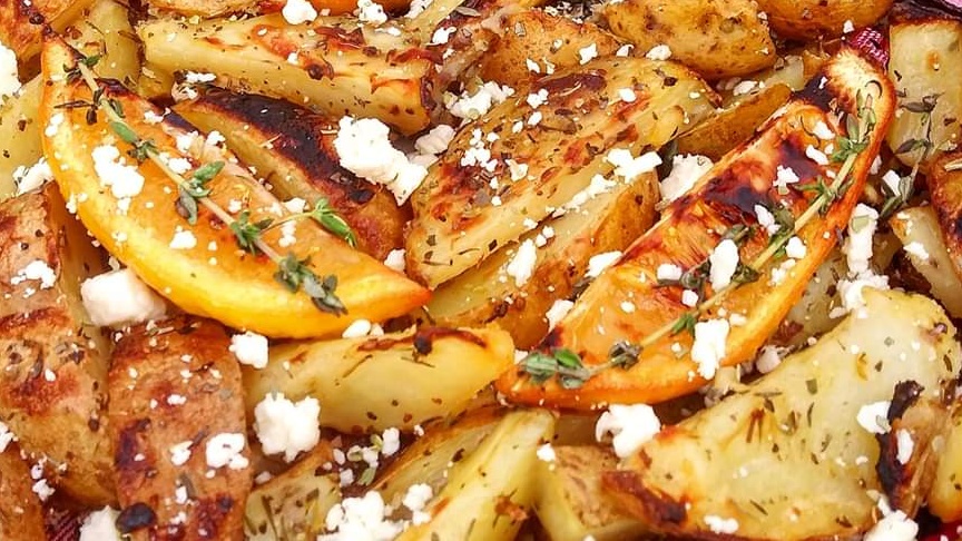 oven-roasted greek potatoes with roasted lemon wedges recipe