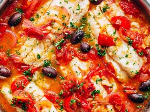 pan seared fish with tomatoes & olives recipe