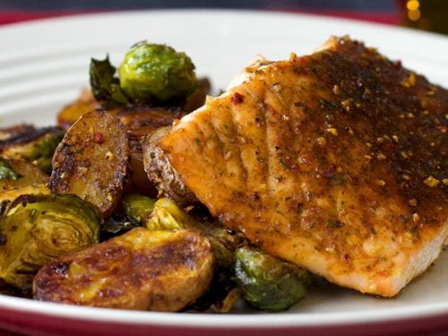 salmon and veggie sheet-pan dinner recipe