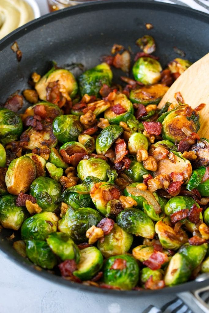 sauteed brussels sprouts with bacon onions and walnuts recipe