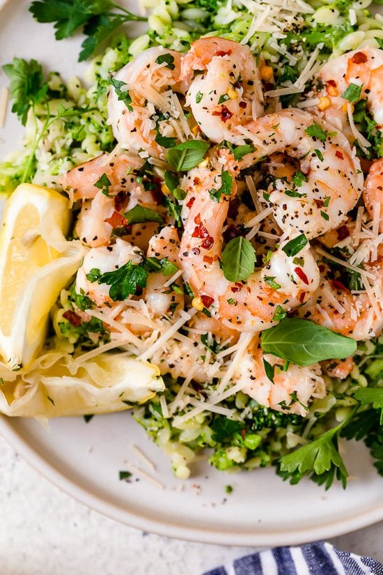 shrimp scampi with broccoli orzo recipe
