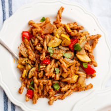 sun-dried tomato pesto pasta with roasted vegetables recipe