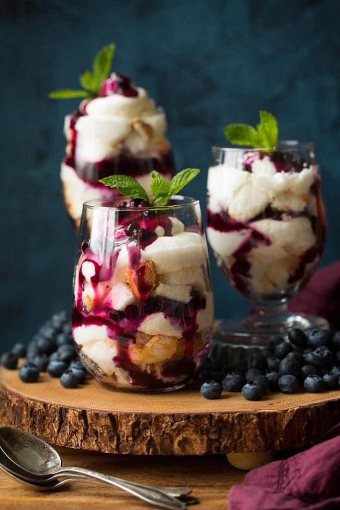 angel food cake trifles with cheesecake topping and blueberry sauce recipe