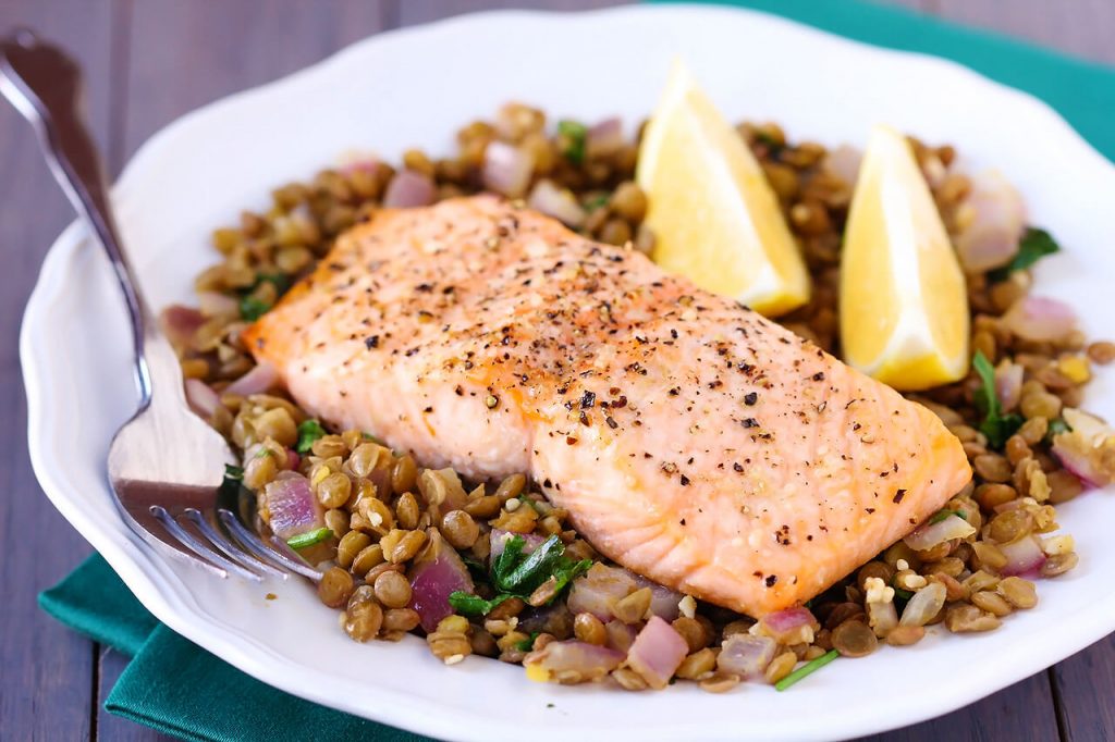 baked salmon & lentils recipe