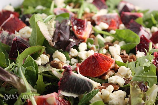 blood orange salad with gorgonzola, pecans and baby greens recipe