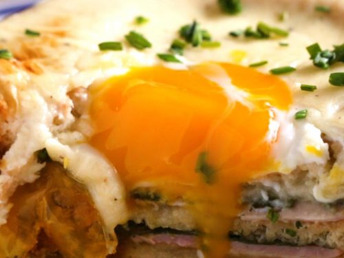 egg-in-hole layered breakfast bake recipe