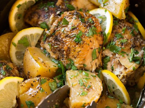 greek slow cooker lemon chicken and potatoes recipe