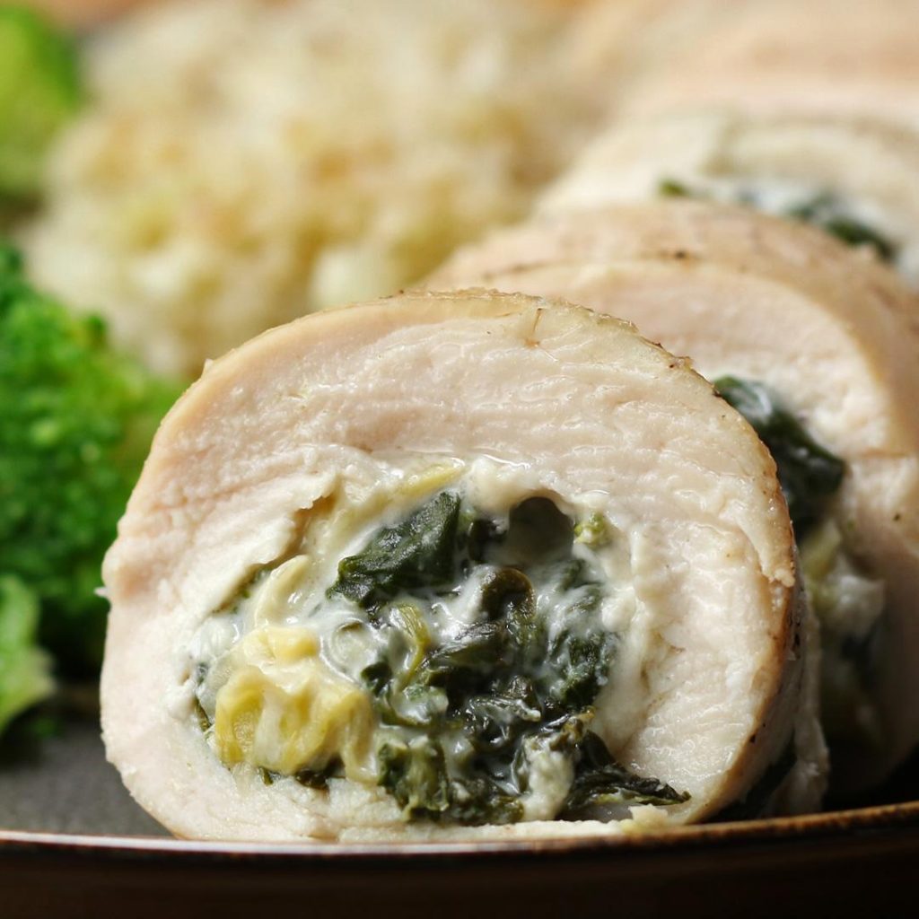 keto friendly spinach & artichoke chicken rolls recipe