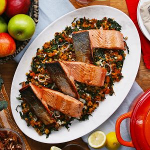 seared salmon with smoky squash salad recipe