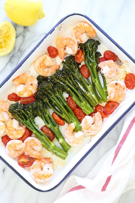 sheet pan shrimp with broccolini and tomatoes recipe