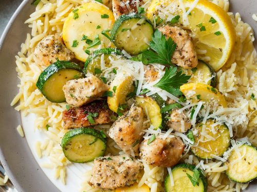 skillet lemon parmesan chicken with zucchini and squash recipe