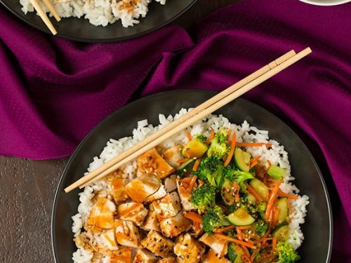 teriyaki grilled chicken and veggie rice bowls recipe